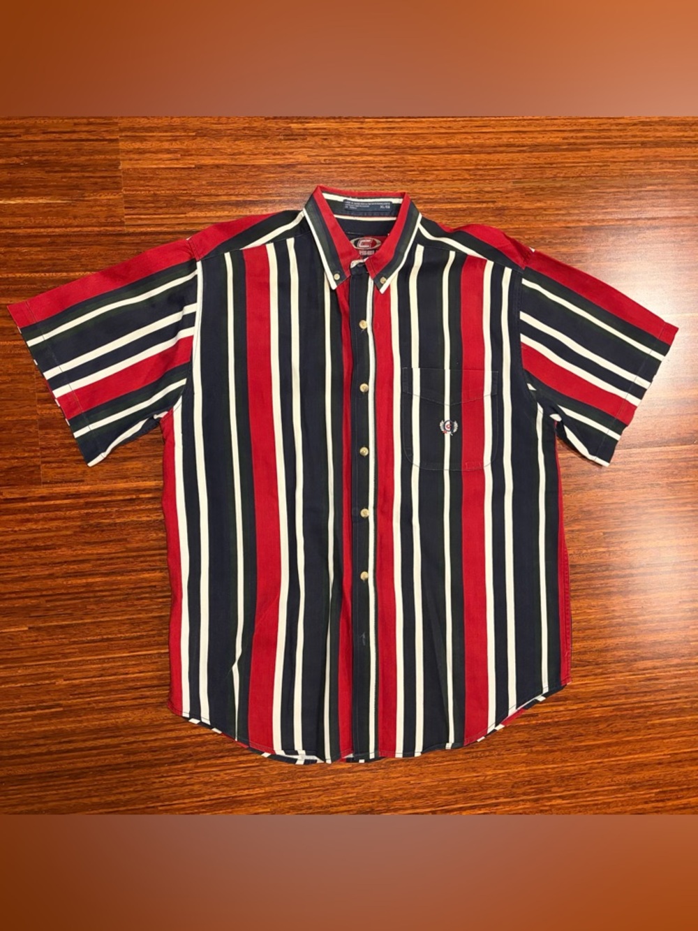 Vintage Coliseum Classic Button Down Red Black White Striped Shirt XL Cotton